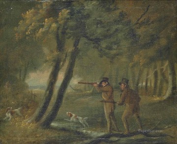 Philip Reinagle Painting - Paisaje boscoso con deportistas disparando Philip Reinagle
